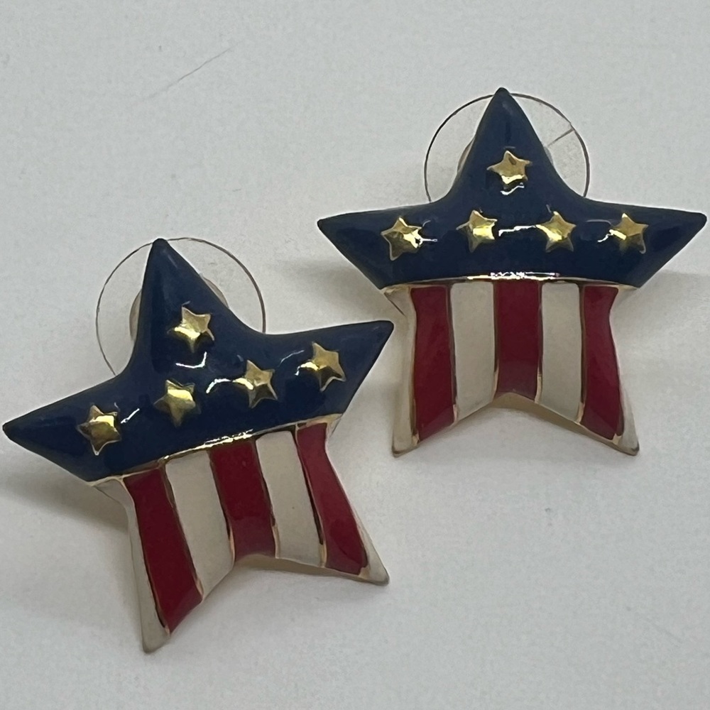 Vintage American Flag Star Earrings